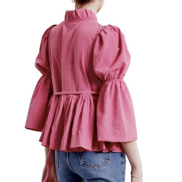 NWT byTiMo Bubble Wrap Ruffle Blouse in Pink Sz. L - Picture 2 of 3